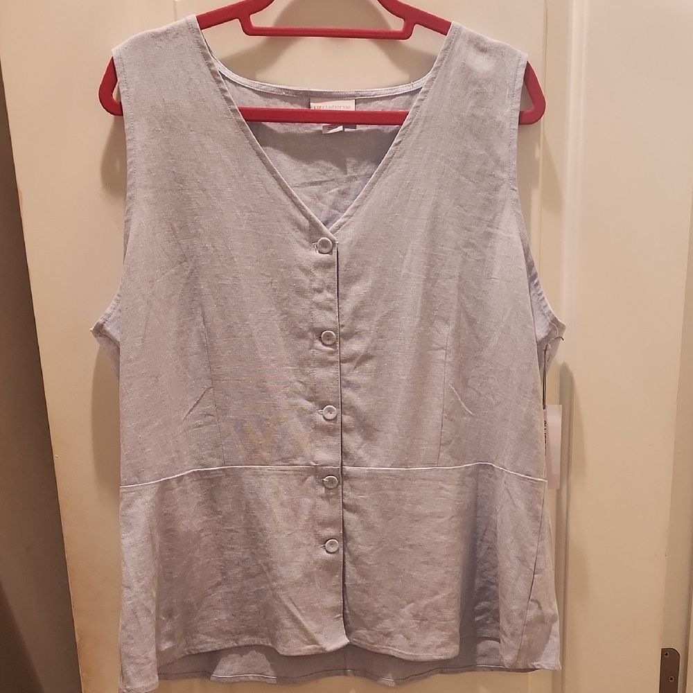 Liz Claiborne Light Blue  Button-Down Sleeveless Top Nwt